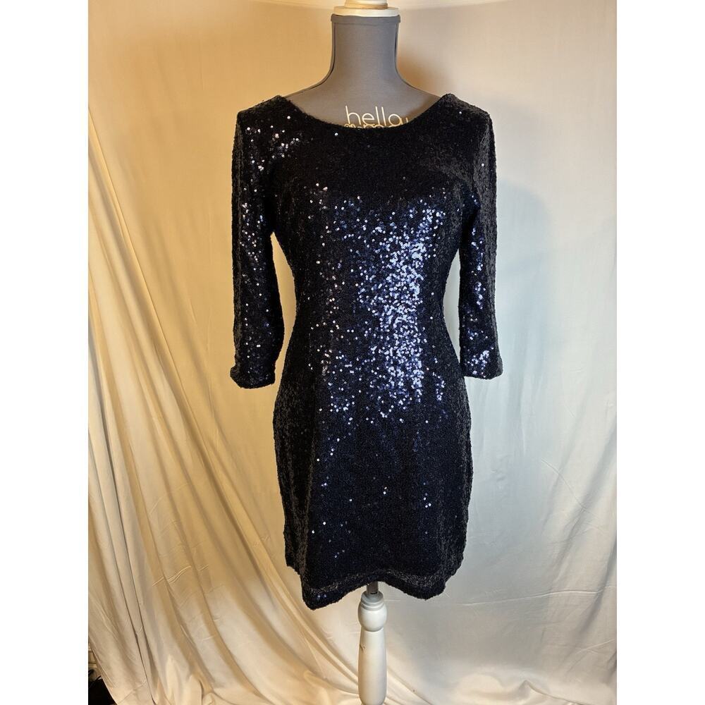 Lulus Sz L Delightful Ways Navy Blue Sequined Mini Dress New Year’s party Formal